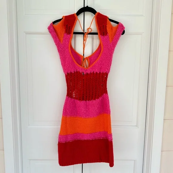 Danielle Guizio Red and Pink Knit Dress